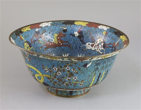 A late 19th century Japanese cloisonne enamel bowl, diameter 11.3in.